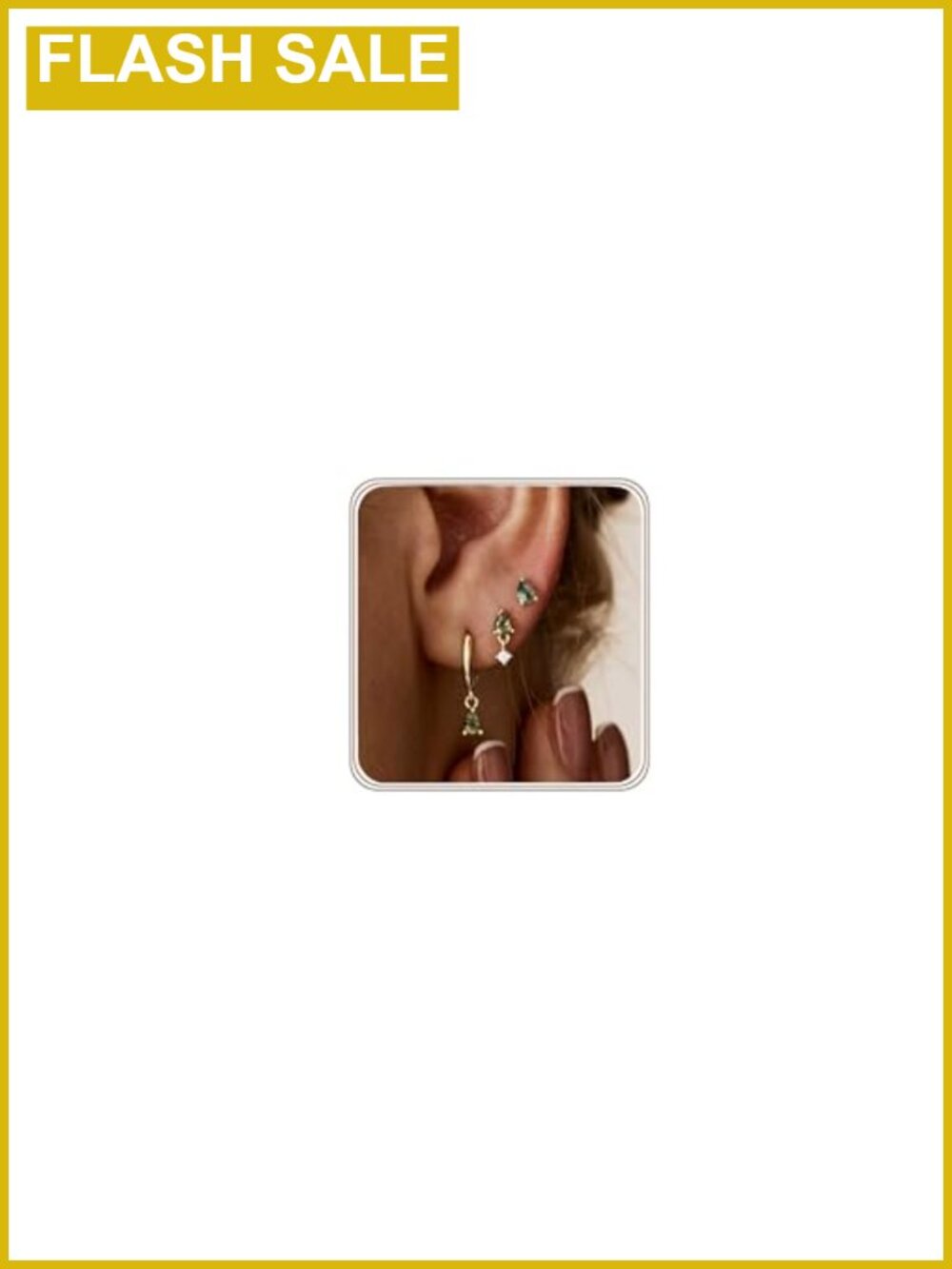 Moss Agate Gold Plated Earrings Set 3 Pairs Stud Dangle Huggie